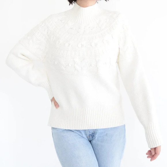 Banana Republic White Mockneck Knit  8% Wool Sweater Med - Picture 1 of 13